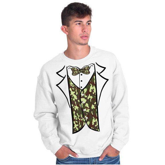 Hick Camo Printed Tuxedo Bachelor Men's Crewneck Sweatshirt Brisco Brands S