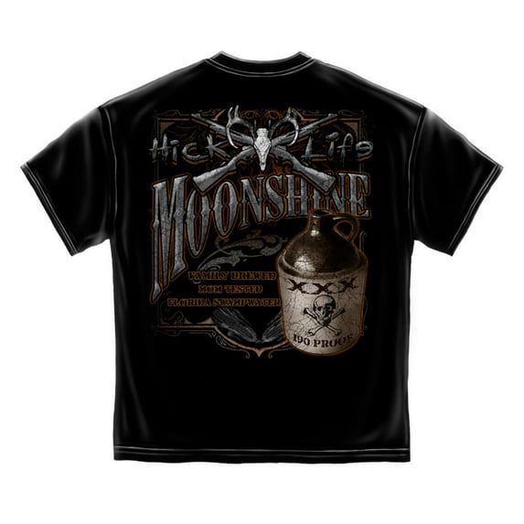 Hick Life Moonshine Southern Redneck Alcohol T-Shirt by Erazor Bits, Black