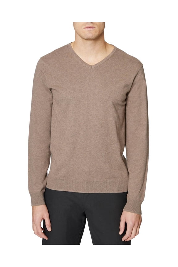 Mens V-Neck Cotton Pull Over Sweater Small Camel