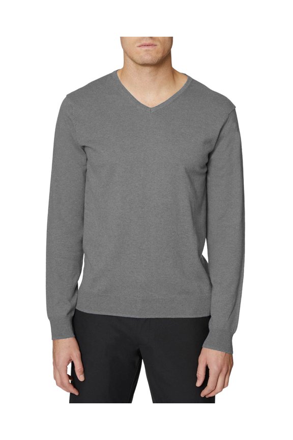 Mens V-Neck Cotton Pull Over Sweater Small Grey S