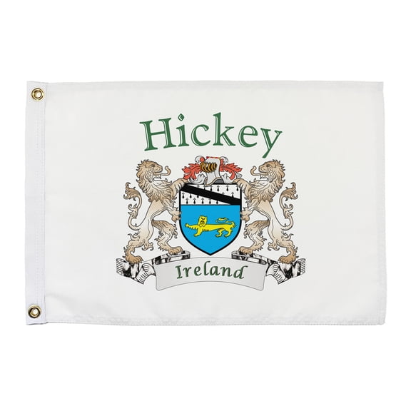 Hickey Irish Coat of Arms Small White Flag - 16"x10.5" inches