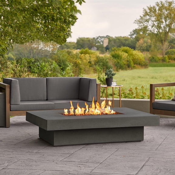 Hickory Bay 60 Inch Rectangular GFRC Propane Fire Pit Table in Carbon by BBQGuys Signature