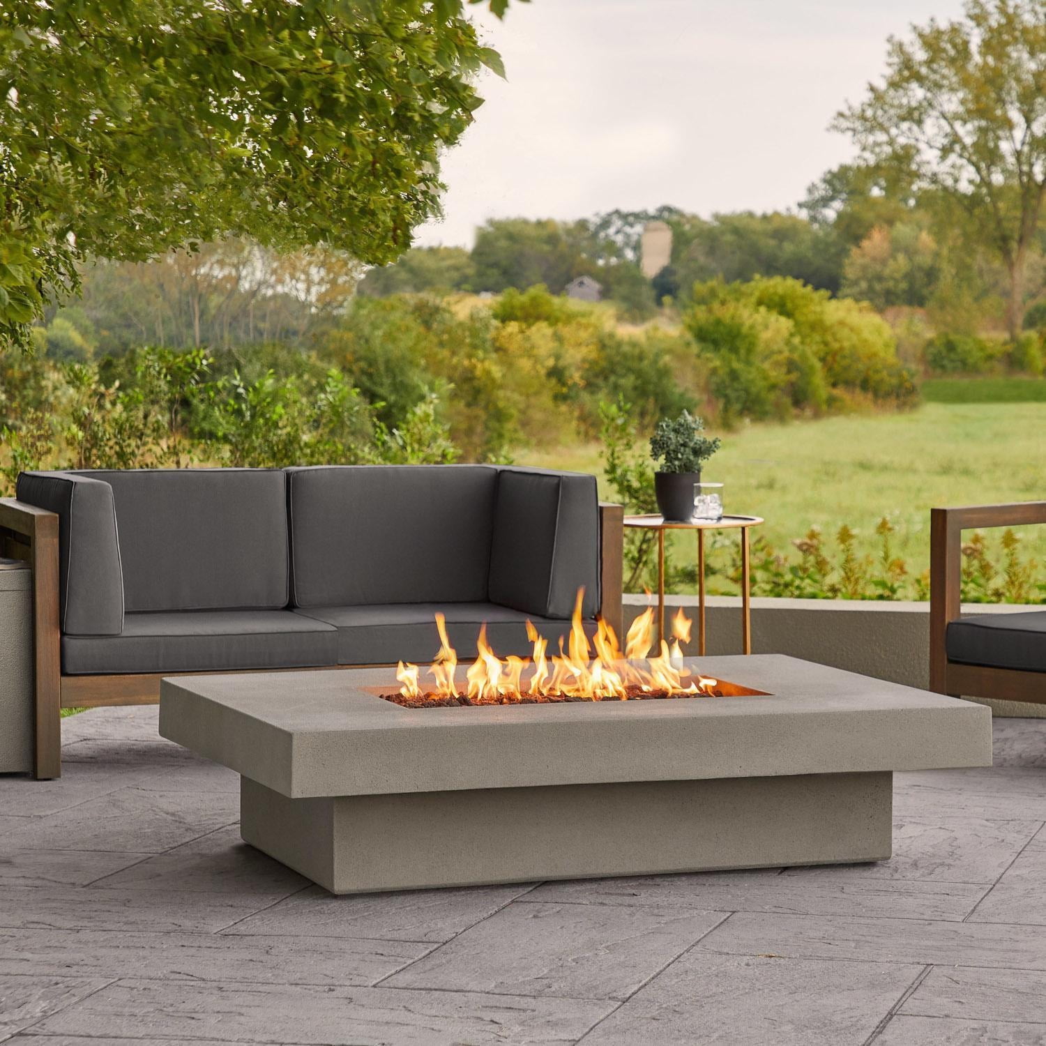 Hickory Bay 60 Inch Rectangular GFRC Propane Fire Pit Table in Flint by BBQGuys Signature