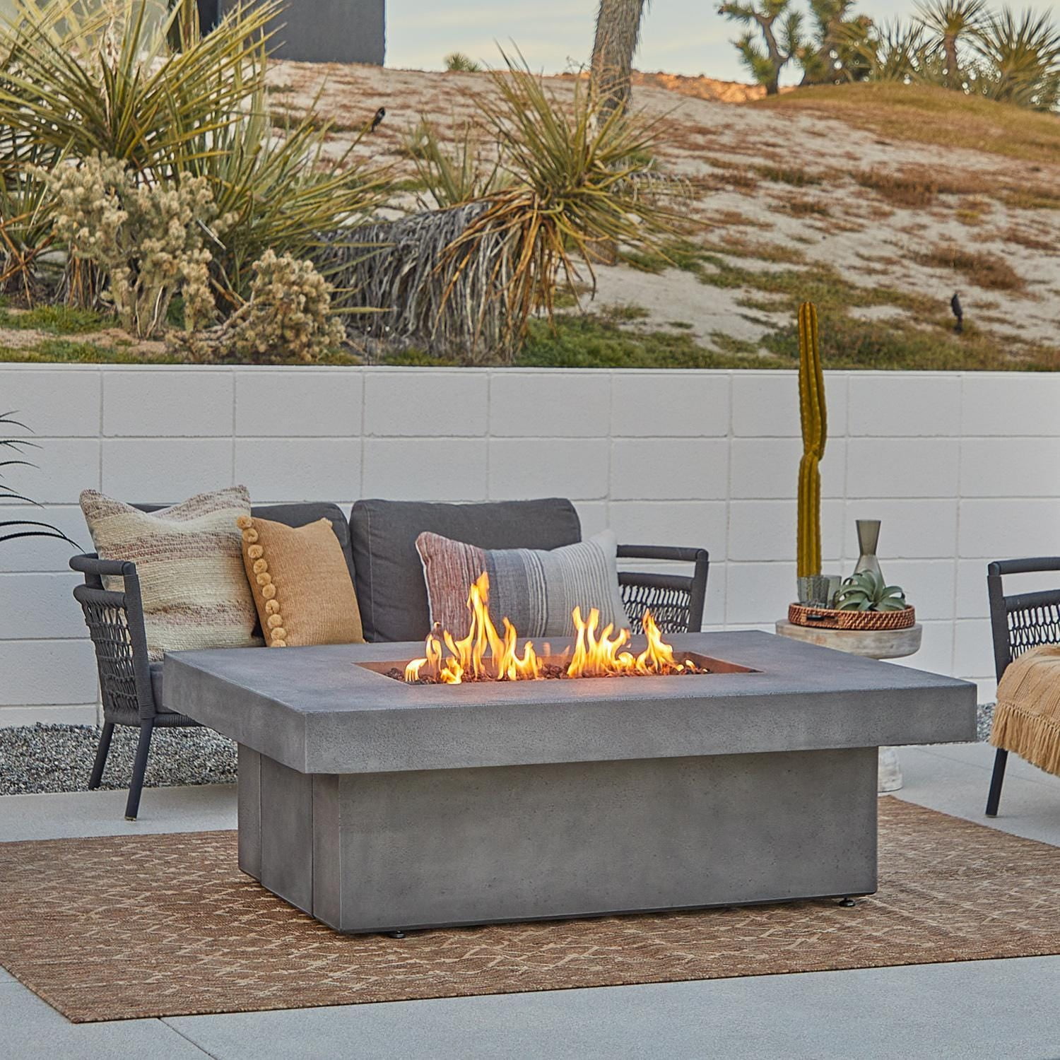 Hickory Bay 60 Inch Rectangular Steel Propane Fire Pit Table in Ash by BBQGuys Signature