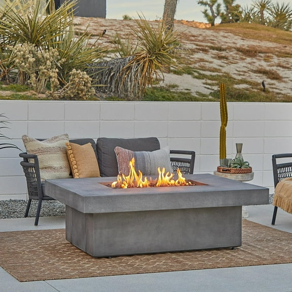 Hickory Bay 60 Inch Rectangular Steel Propane Fire Pit Table in Ash by BBQGuys Signature