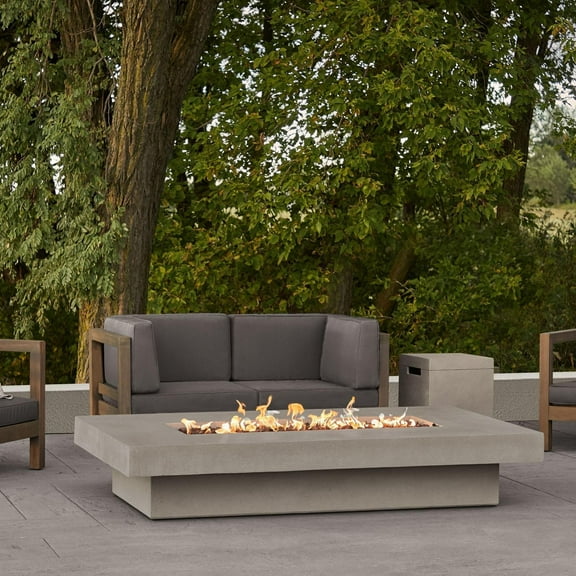 Hickory Bay 72 Inch Rectangular GFRC Propane Fire Pit Table in Flint by BBQGuys Signature