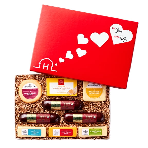 Hickory Farms Deluxe Valentines Day Savory Snacks Gift Box, 9 pieces | Sausage & Cheese