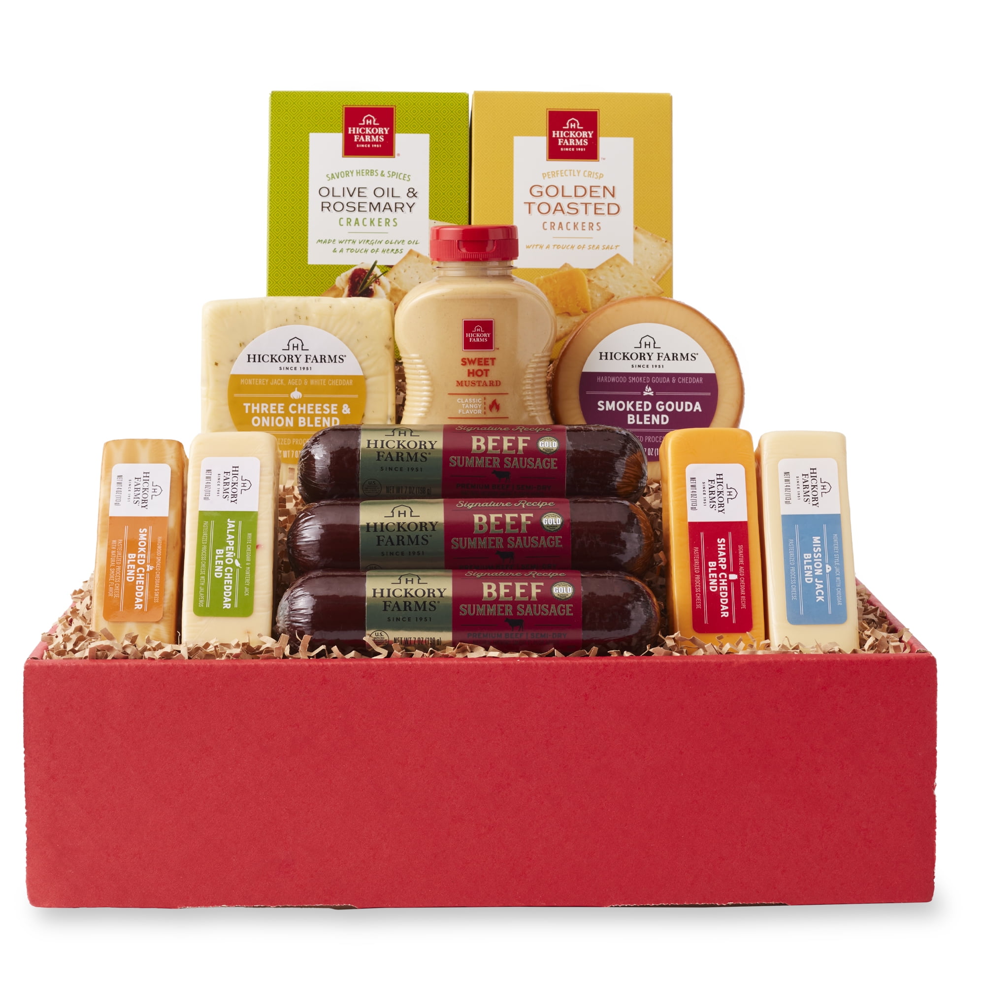 Hickory Farms Party Favorites Gift Box, 12 Pieces | Summer Sausage, Cheese, and Mustard
