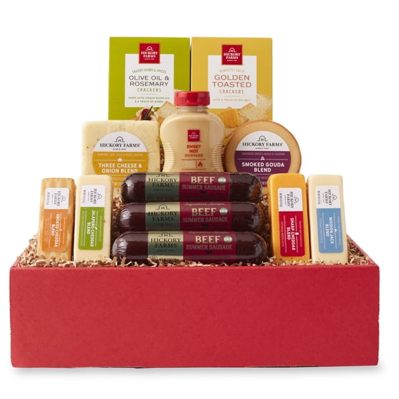 Hickory Farms Party Favorites Gift Box, 12 Pieces | Summer Sausage, Cheese, and Mustard