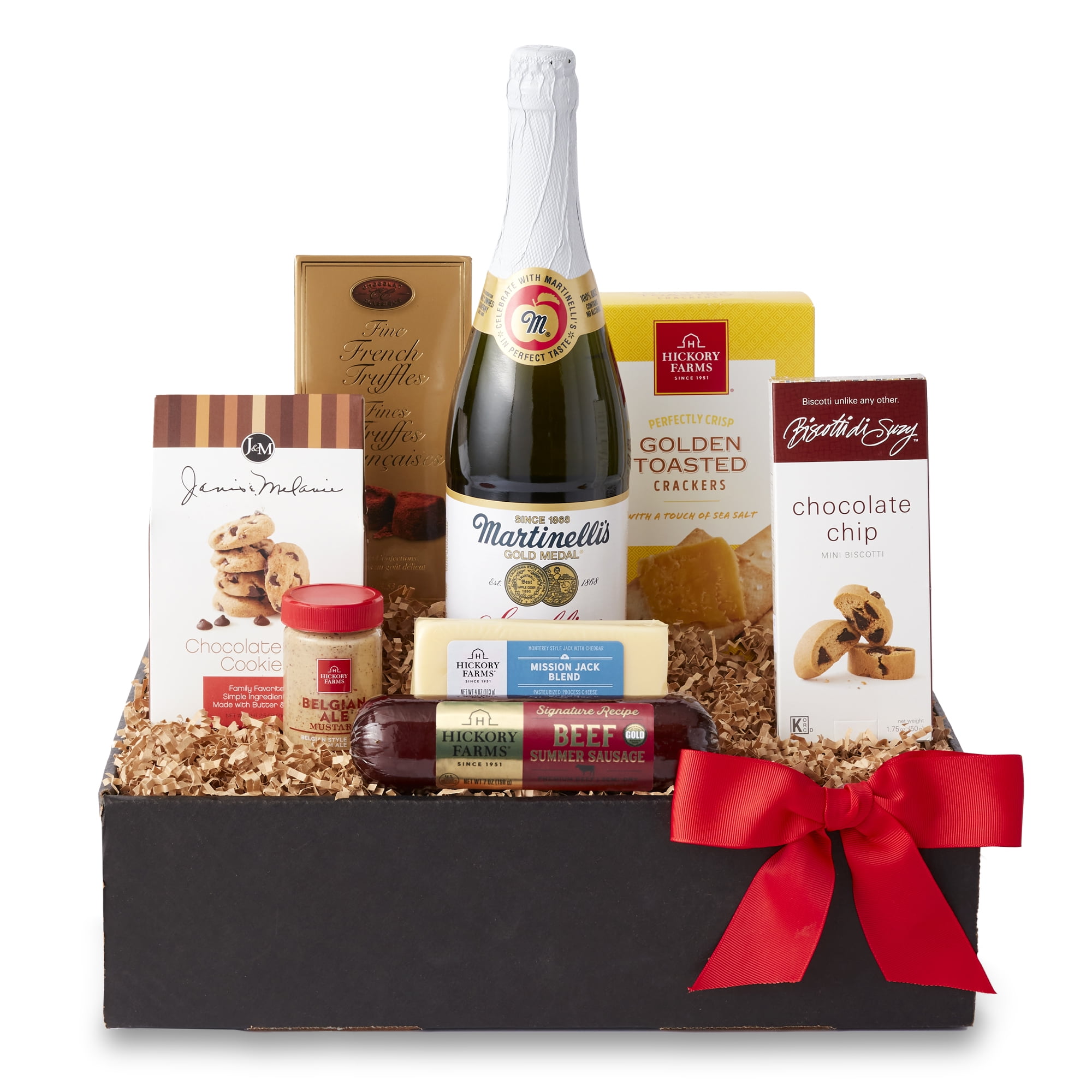 Hickory Farms Sparkling Cider & Snacks Gift Box, 8 pieces | Sausage, Cheese, Crackers
