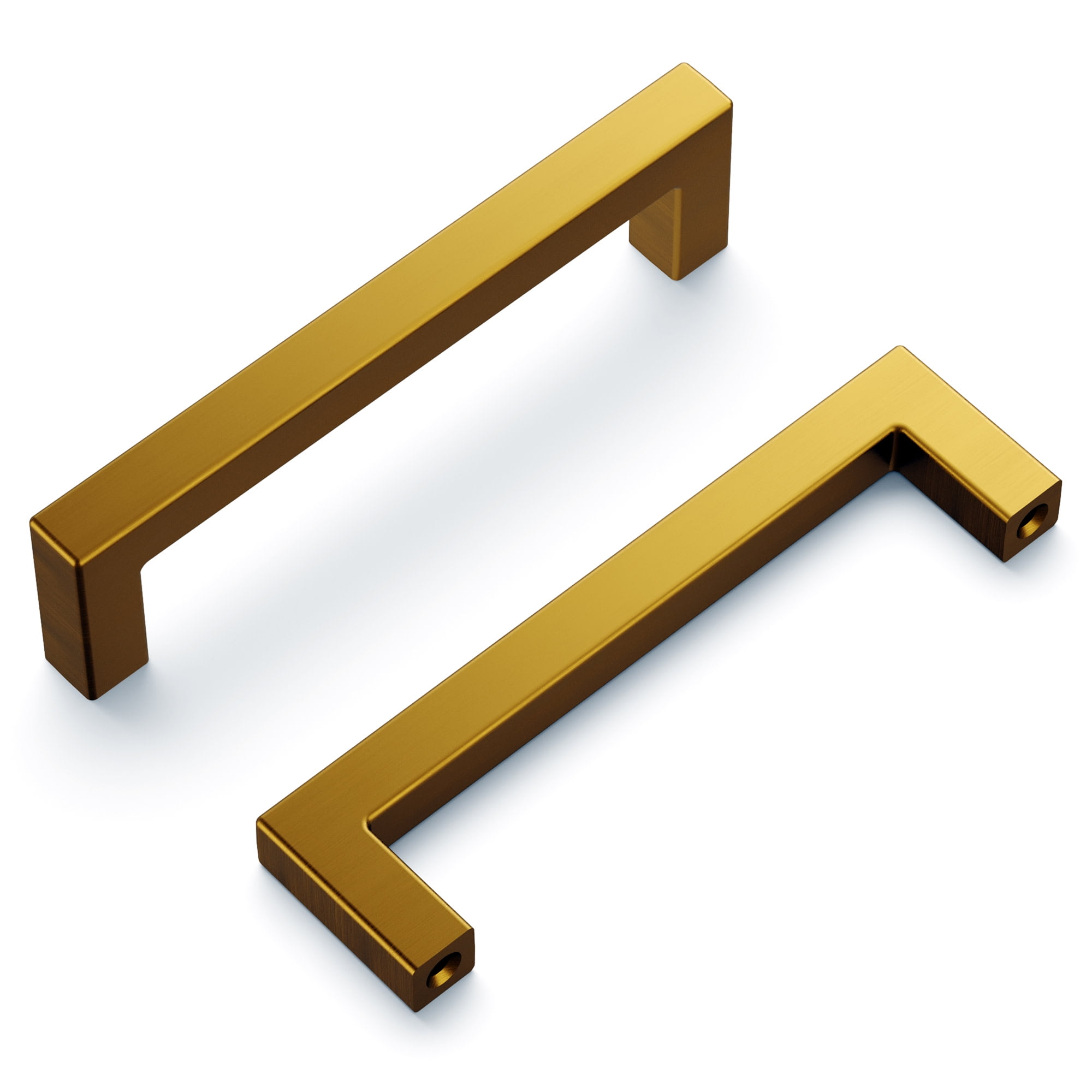 Brushed Golden Brass Modern Kitchen Cabinet Handles, 10-Pack