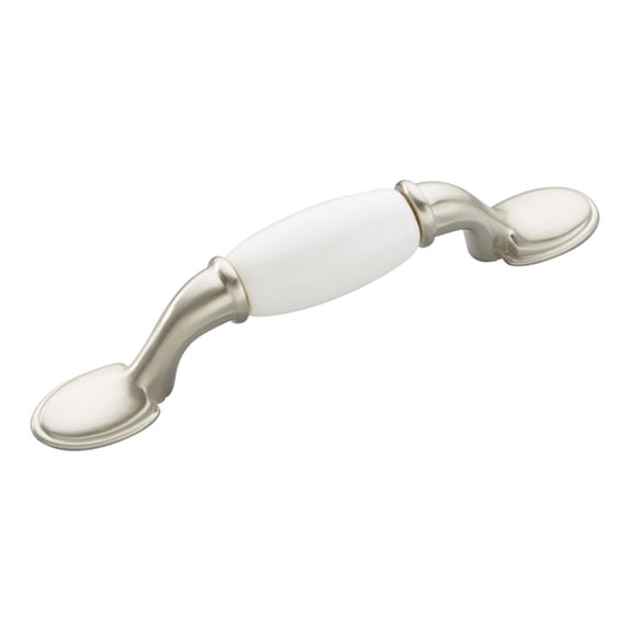 Hickory Hardware Tranquility 3 Inch Center to Center Satin Nickel with White Cabinet Pull P744-SNW