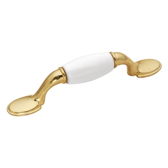 Hickory Hardware Tranquility 3 Inch Center to Center Polished Brass & White Cabinet Pull P796-W