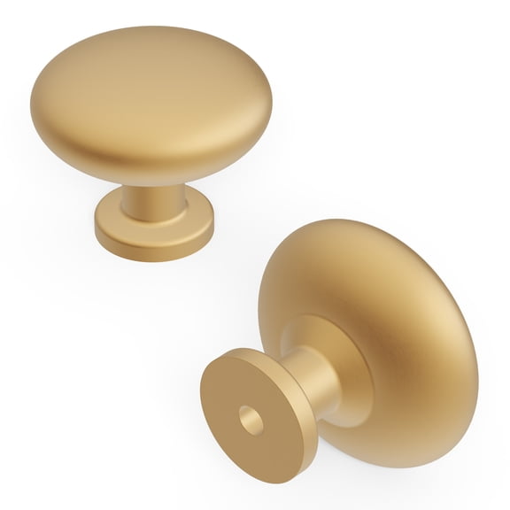 Hickory Hardware 10 Pack of Round Kitchen Cabinet Knobs, Quality Drawer and Dresser Knob, Handle Pulls for Cabinet Doors, Bathroom Drawers, 1-1/8 Inch, Brushed Brass, Essentials Collection