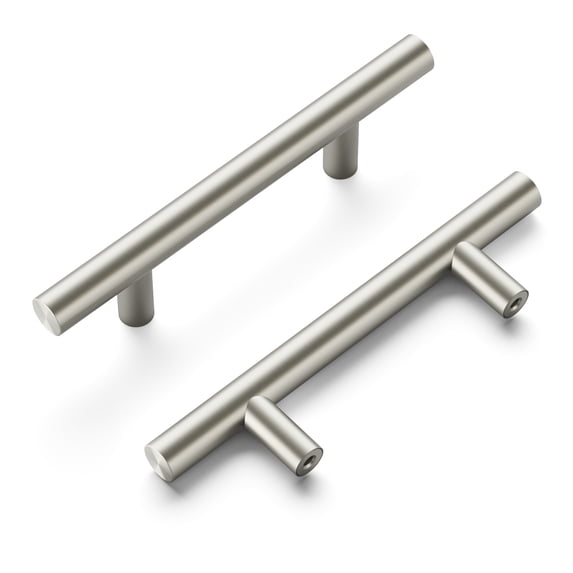 Hickory Hardware 10 Pack Kitchen Cabinet Handles, Drawer Pulls for Doors & Dresser Drawers, Hardware for Bathroom, 3 Inch Hole Center, Satin Nickel, Essentials Collection