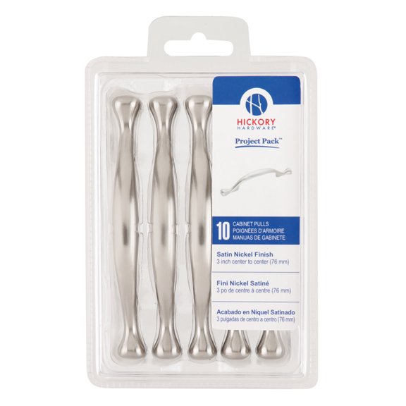 Hickory Hardware VP14174-SN Project Pack 3 In. Conquest Satin Nickel Cabinet Pull 10 pack