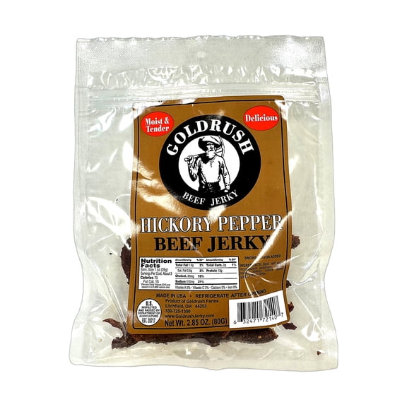Goldrush Hickory Pepper Beef Jerky, 2.85 oz Bag  Hand-Carved Small Batch, Moist & Tender