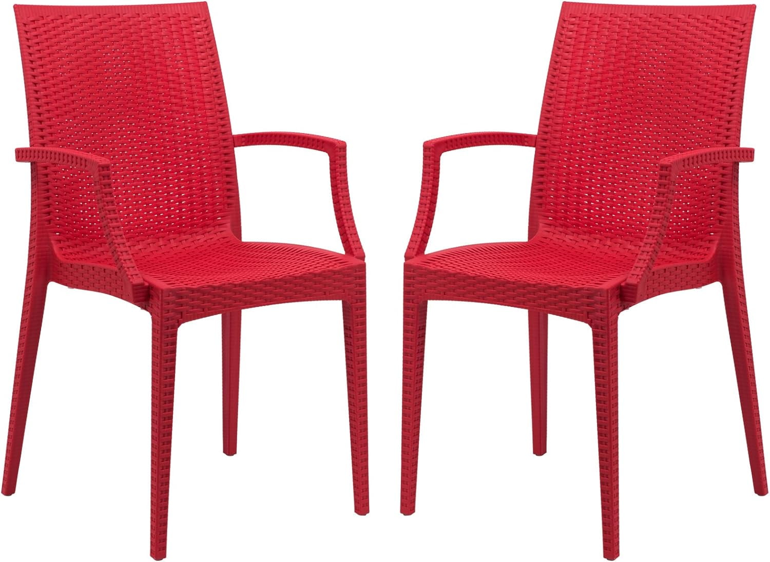 Modernist Red Weave Indoor/Outdoor Dining Chair Set of 2