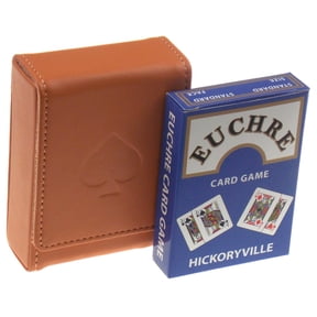 Hickoryville Euchre Playing Cards -2 Euchre Decks in 1 Box with Tan Leather Storage Case
