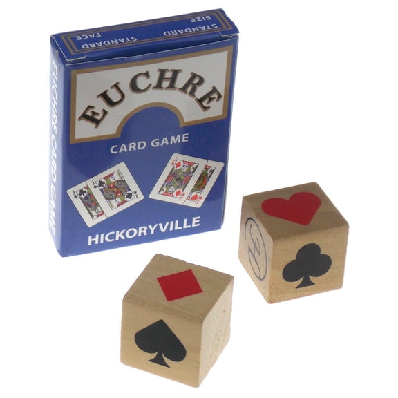 Hickoryville Euchre Playing Cards Bundle - 2 Euchre Decks in 1 Box with 2 Suit Marker Dice
