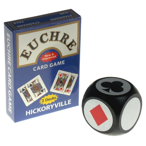 Hickoryville Euchre Playing Cards Bundle - 2 Euchre Decks in One Box with Black & White Suit Marker Dice