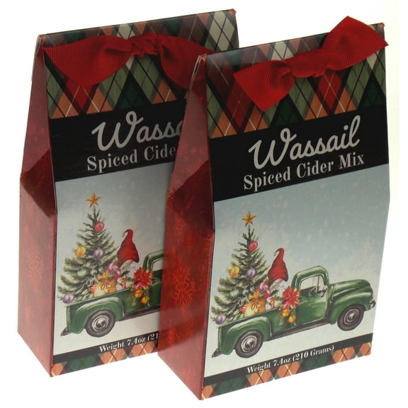 Hickoryville Holiday Spiced Cider Mix Gift Set, 2 Boxes, Green Pickup Truck, Tree & Gnome Wassail