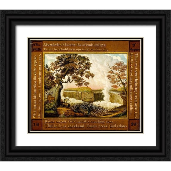 Hicks, Edward 31x26 Black Ornate Wood Framed with Double Matting Museum Art Print Titled - The Falls of Niagara