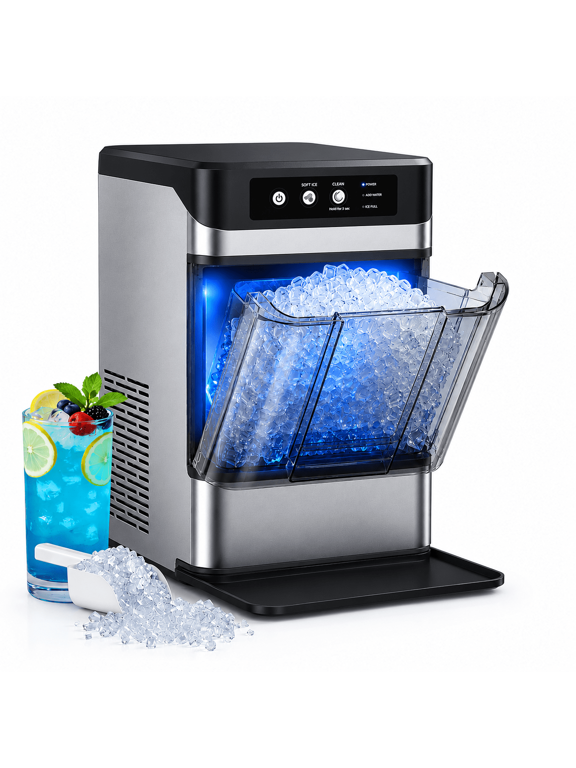 Nugget Ice Maker Countertop, Soft Chewable Ice Maker Machine with Water Tank & Ice Scoop, 8-10 Minute First Ice, 44 lbs/24H, Auto-Cleaning, Suitable for Home/Office/Gatherings
