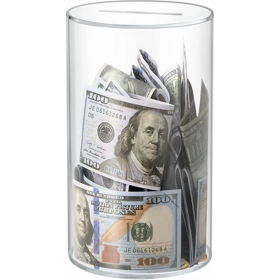 Hicocool Clear Piggy Bank, Acrylic Piggy Bank for Adults Must Break to Open, Unopenable Money Saving Box for Boys Girls Birthday Gift (6" H x 3.54" D)