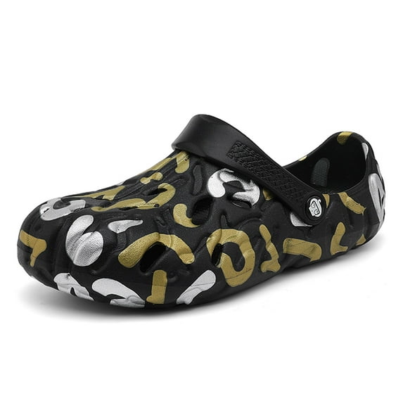 Hicooer COMFYHOME Easy-to-Wear and Comfortable Unisex Garden Shoes, Available in Larger Sizes, Vibrant Text Design Black