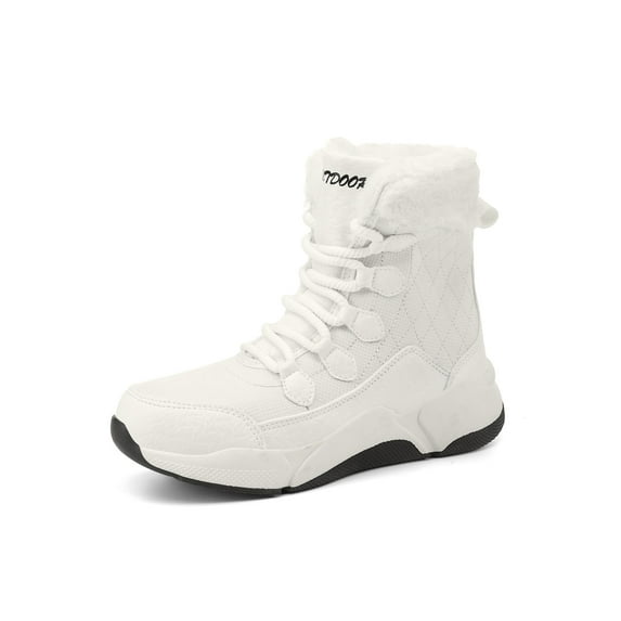 Hicooer CONTEENEW Winter Boots for Women - Soft Comfortable Faux Fur Mid Calf Winter Snow Boots Totes Boots Lace up Snow Boots Water Resistance Black for Outdoor