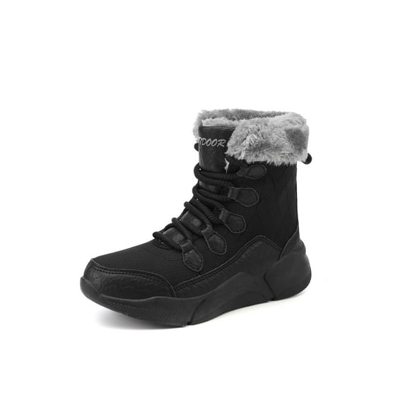 Hicooer CONTEENEW Winter Boots for Women - Soft Comfortable Faux Fur Mid Calf Winter Snow Boots Totes Boots Lace up Snow Boots Water Resistance Black for Outdoor