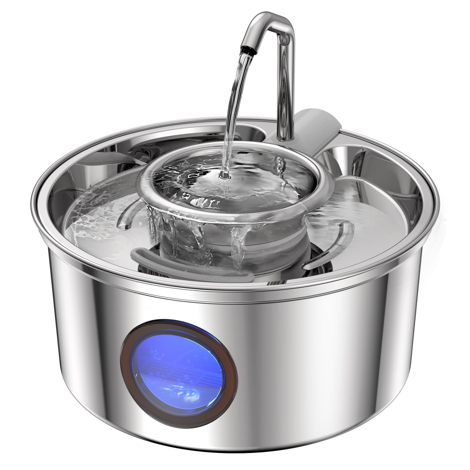Stainless Steel Cat Water Fountain with Water Level Window