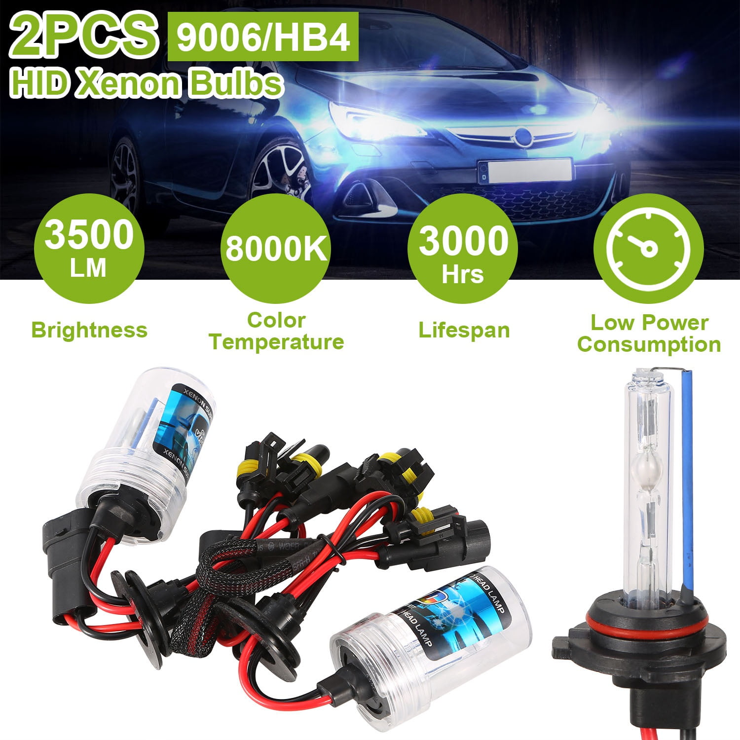 Hid Headlight Bulbs, iMounTEK 2pcs 9006/HB4 HID Xenon Light Bulbs  AC 35W 8000K 3500LM Headlight Fog Light Low/High Beam Replacement Bulbs