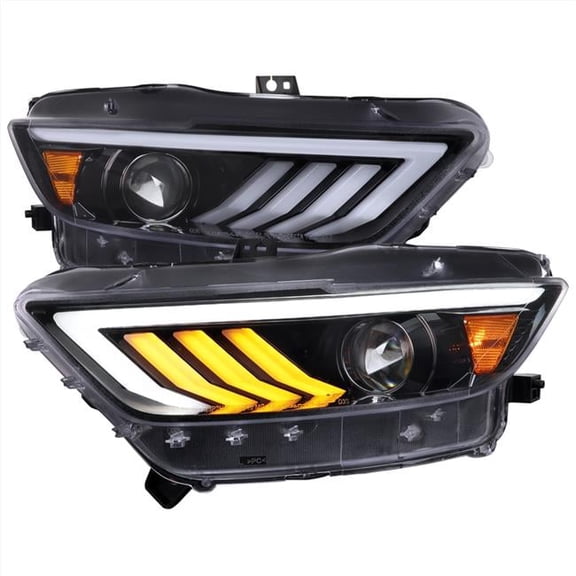 Hid Projector Headlight with Glossy Black Housing Clear Lens Sequential Turn Signal & DRL LED Bar for 2015-2023 Ford Mustang