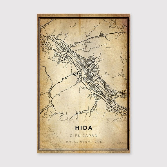 Hida Japan Map Print: Modern Vintage Wall Artfor Living Room Bedroom Office Farmhouse Neutral Home Artwork Ready to Hang 8x12 inch