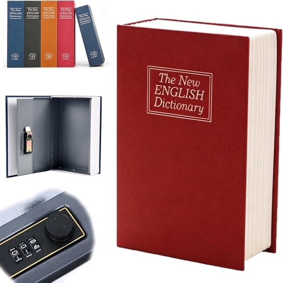 Hidden Book Safe with Key Lock, Fake Book Security Box for Home, Concealment Storage for Cash Money, Coins, Jewelry, Passports, Portable Secret Diversion Safe for Office Desk