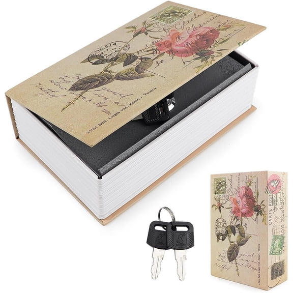 Hidden Book Safe with Key Lock, Secret Diversion Storage Box for Cash Jewelry and Documents