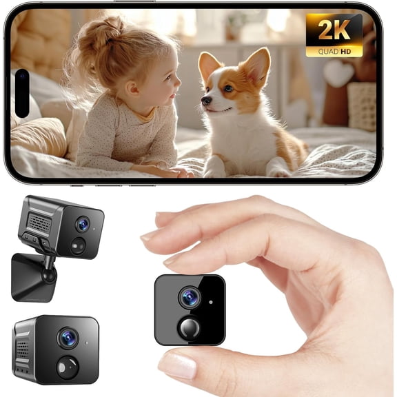 Hidden Camera 2K HD Wireless Security with Video, Mini Indoor Cameras for Home Security, AI Motion Detection, Night Vision, Built-in Siren, 60-Day Battery Life, Nanny cam, pet