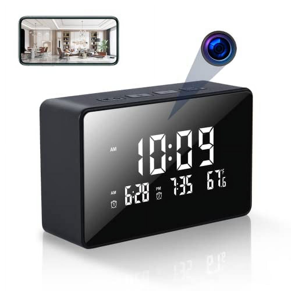 Hidden Camera Clock, 1080p HD WiFi Wireless Spy Camera Alarm Clock with  Night Vision, Motion Detection, Room Thermometer,Loop Recording Wireless  Security Camera Nanny Cam for Home/Indoor Surveillance - Walmart.com