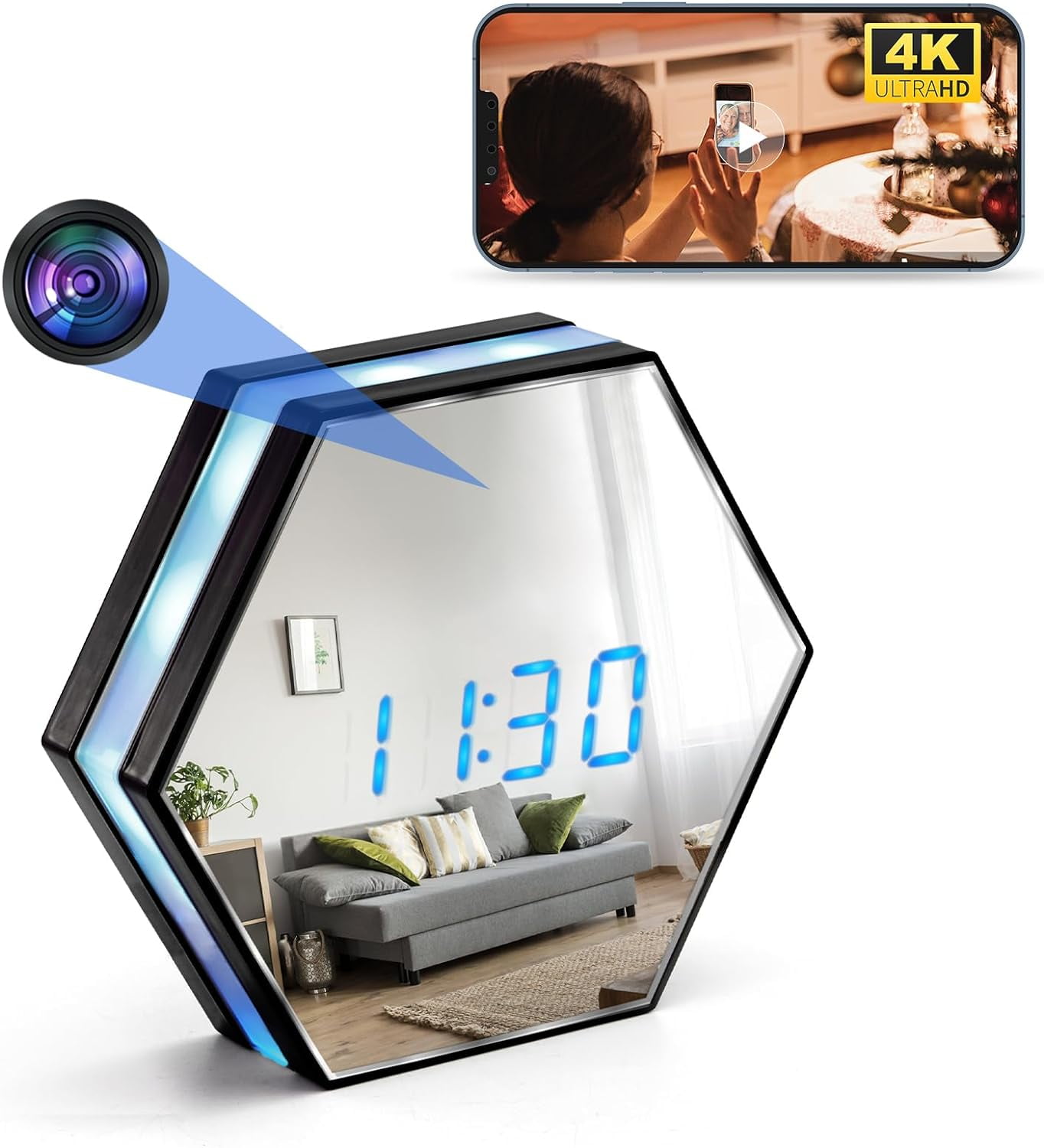 Hidden Camera Clock, HD 4K Spy Camera Hidden Camera with Video, WiFi