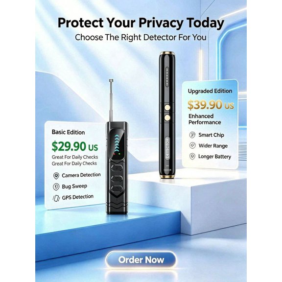 Hidden Camera Detector Anti Spy Bug Detector, GPS Tracker RF Signal Scanner Rechargeable Privacy Protection Device for Home Hotel Office Travel, Basic & Upgraded Models
