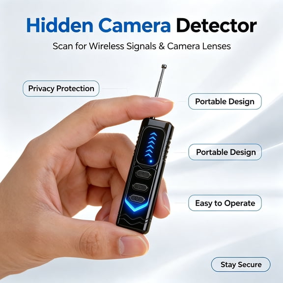 Hidden Camera Detector, Portable RF Signal & Laser Lens Finder, Anti-Spy Scanner with Vibration, Beep & LED Alert for Hotel, Airbnb, Bathroom, Travel Privacy Protection