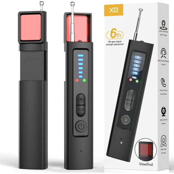 Hidden Camera Detectors, GPS Tracker Detector, Portable Spy Camera Finder Hidden Device for Car, Home,Hotel,Travel, Office, 6 Levels Sensitivity (Black)