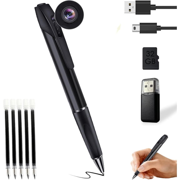 Hidden Camera Pen with 32GB SD Card - Body Portable Spy No WiFi Needed 1080P FHD Mini Wearable Cameras for Home Office Audio