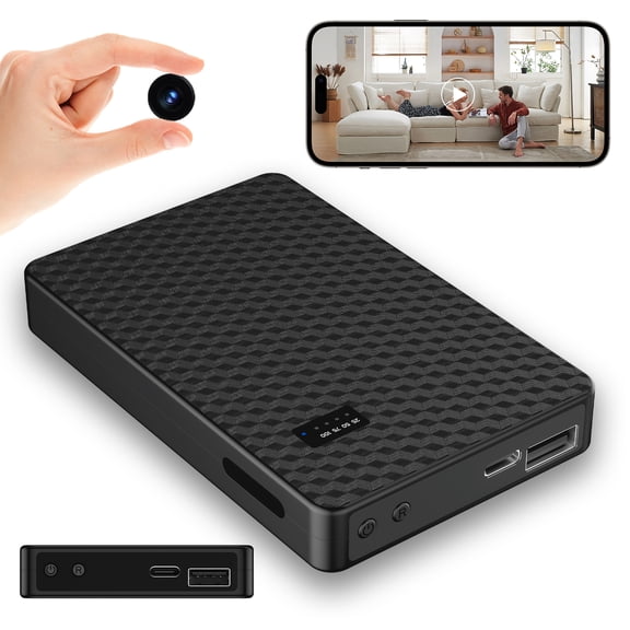 Hidden Camera Portable Charger 2K Full HD Cameras with WiFi and Night Vision 5000mAh Battery Wireless Mini Nanny Cam for Home Security Indoor Motion Detection
