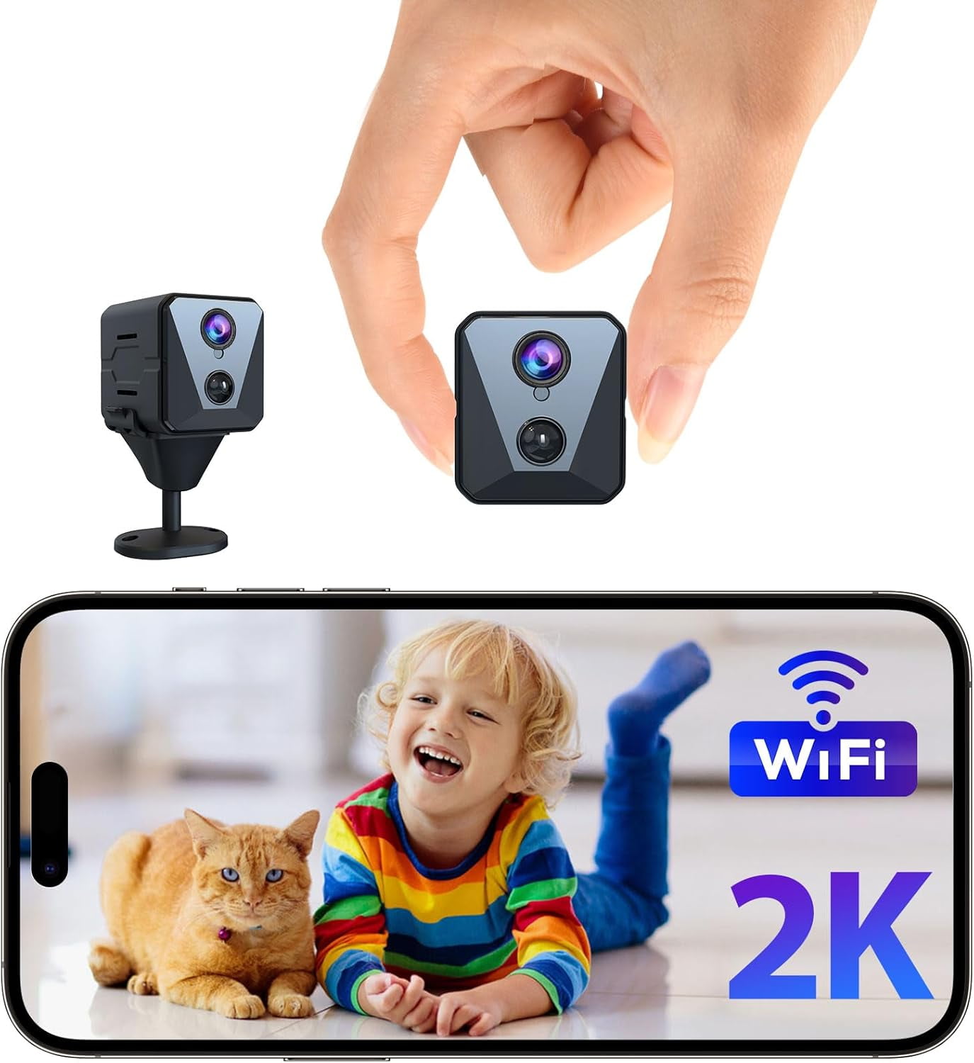 Hidden Camera Spy camera, Improved 2K WiFi Mini Camera, RealTime