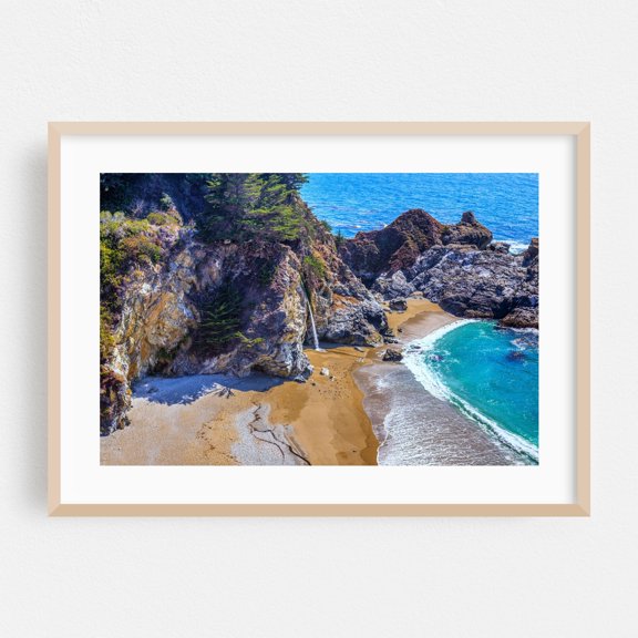 Hidden Cascade - California Photography Waterfall Coast Beach Nature Ocean Scenic Landscape Oak Framed Wall Art Print 5 x 7 inches