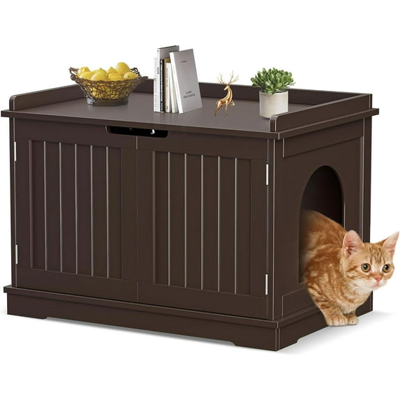 Hidden Cat Litter Box Enclosure Cat Litter Box Furniture Cat Washroom Cat House Table Nightstand (Coffee)