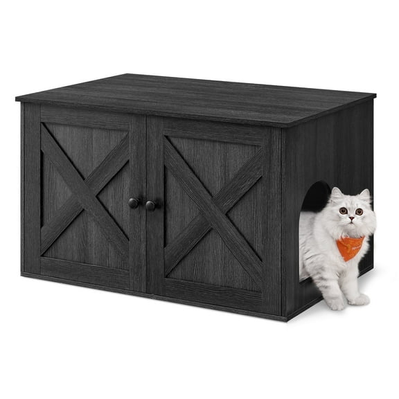 Hidden Cat Litter Box Enclosure Furniture Large Multi-Functional Cat Litter Box Washroom with Removable Divider Black